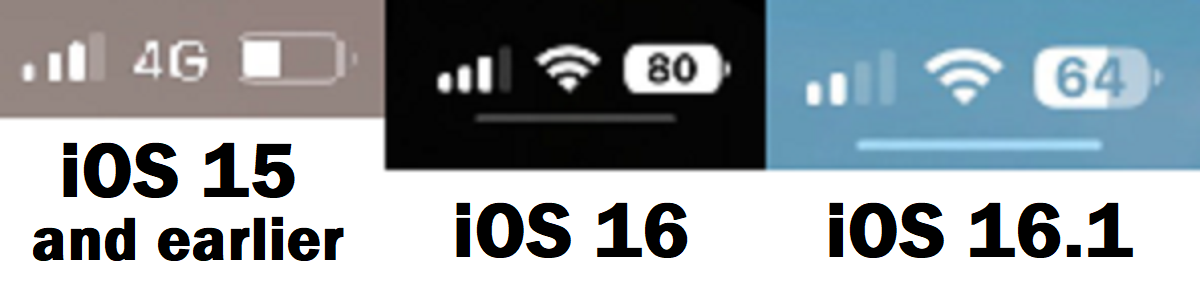 An image of the battery icon on the iPhone status bar. The battery percentage is visible on top of the battery, a first for new iPhones with Face ID. iOS 16.1 adds the visual indicator for battery level back to the icon.