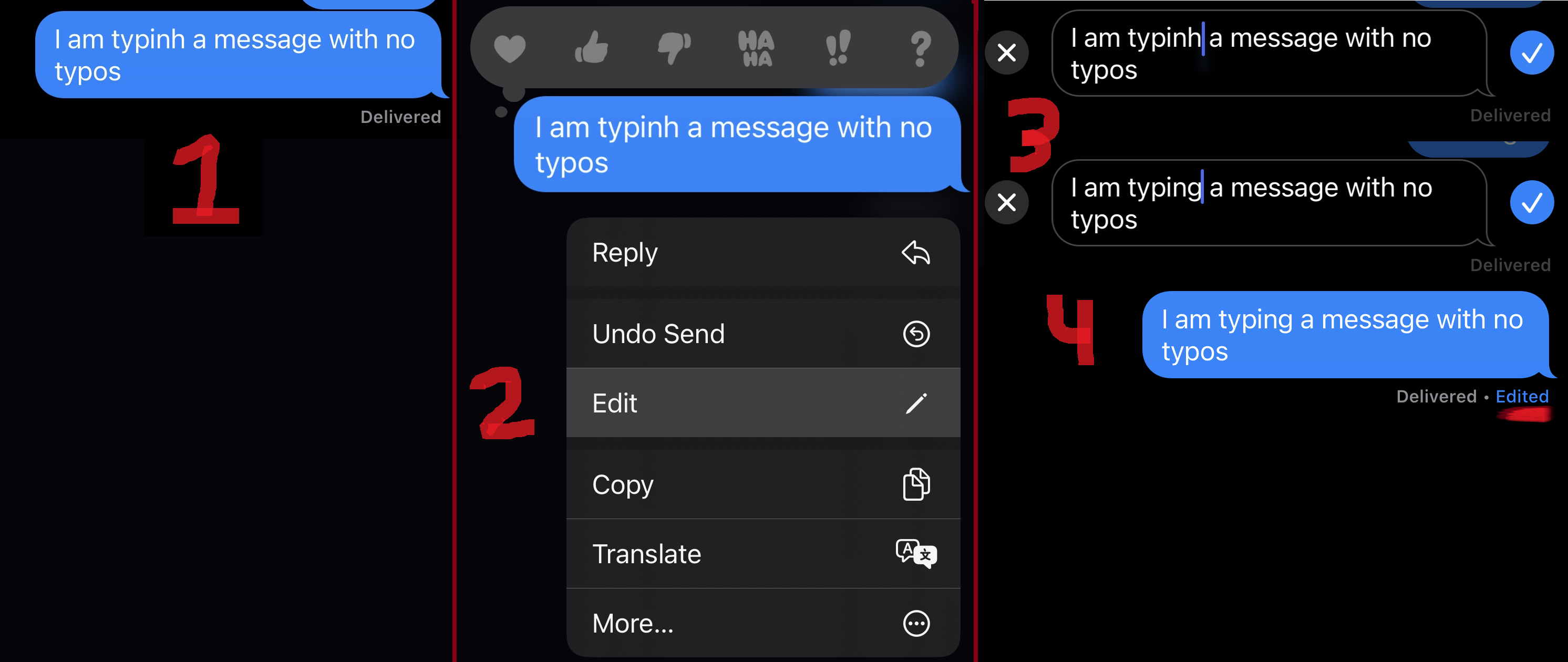 An image of a text message sent with iMessage being edited with the new message-editing feature introduced in iOS 16.